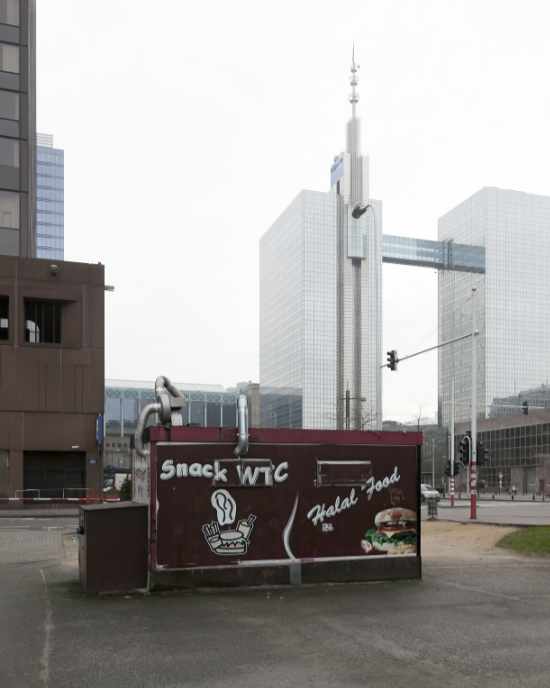 A snack stall among skyscrapers in Brussels