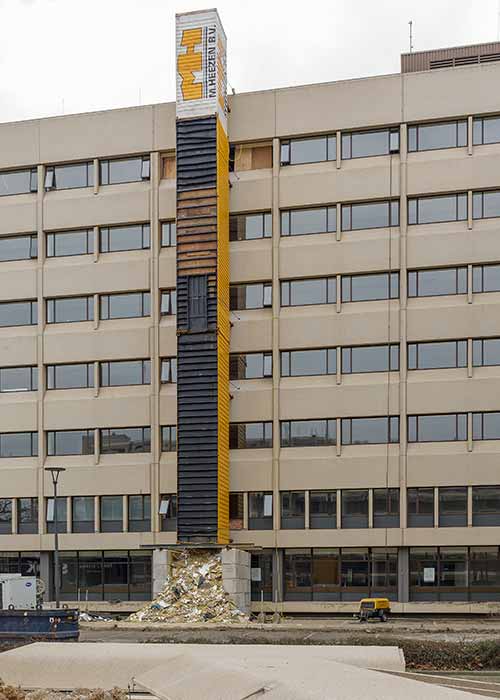 Dumped debris at a building being renovated